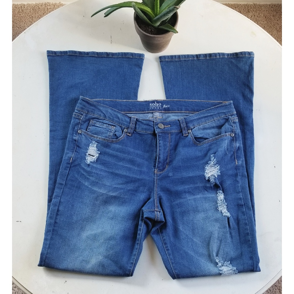 SOHO NY&C Distressed Flare Jeans